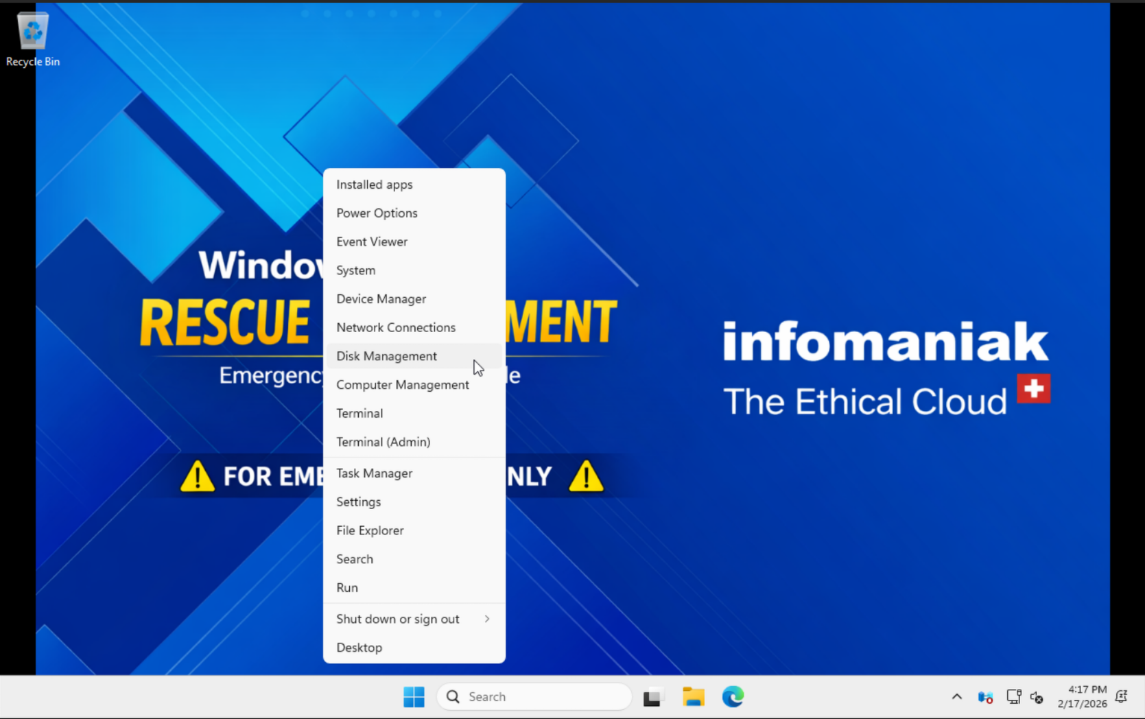 Disk Management Start